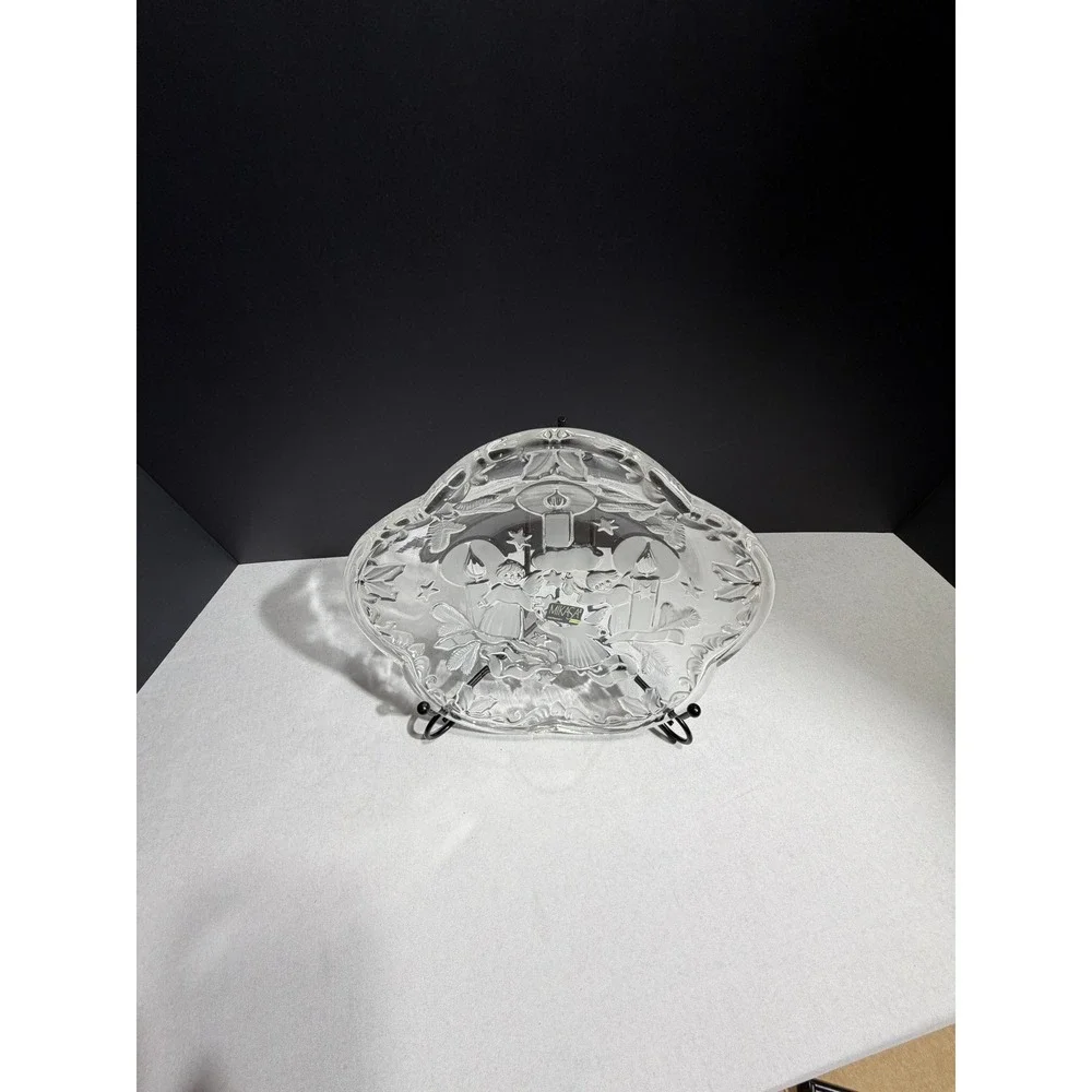 Mikasa Christmas Night Crystal Serving Bowl Angels Candles Frosted Glass Germany